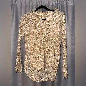 a.n.a, Size S, Paisley Button Up, Cream, orange, light blue, pink, and green